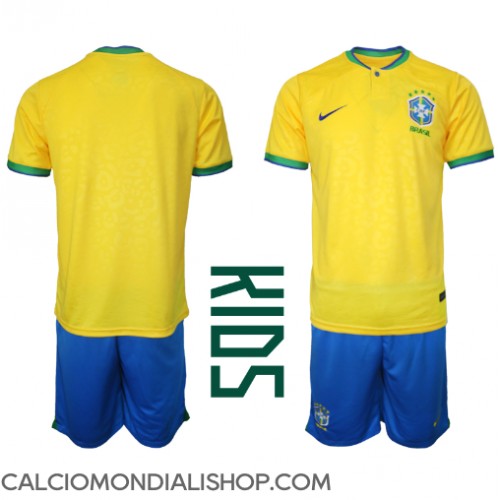 Maglie da calcio Brasile Prima Maglia Bambino Mondiali 2022 Manica Corta (+ Pantaloni corti)